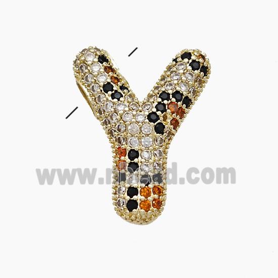 Copper Letter-Y Pendant Micropave Zirconia Gold Plated