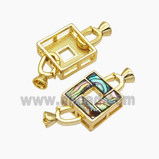 Copper Cord End Pave Abalone Shell Clasp 18K Gold Plated
