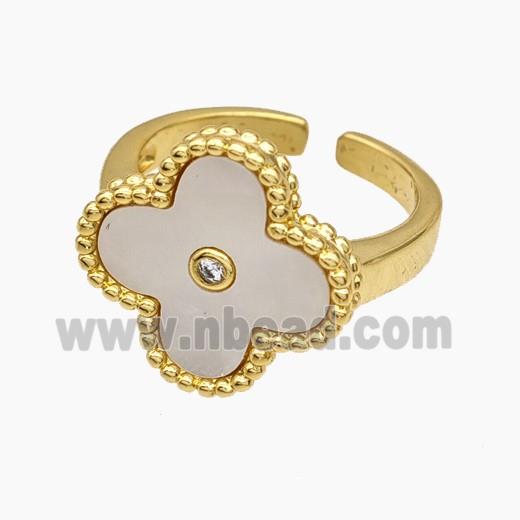 Copper Clover Rings Pave Shell 18K Gold Plated