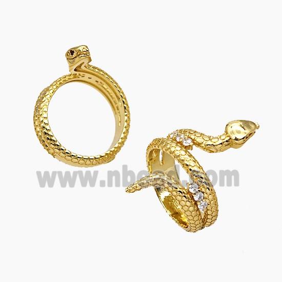 Copper Snake Rings Pave Zirconia 18K Gold Plated