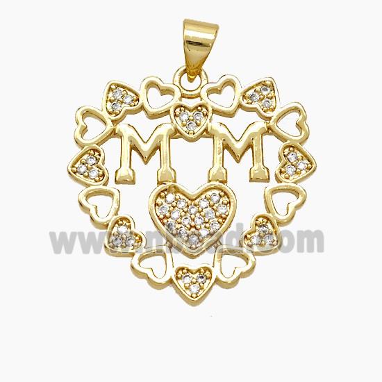 Copper Heart Pendant Pave Zirconia Mom 18K Gold Plated