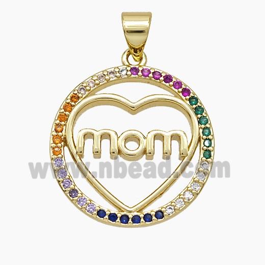 Copper Heart Pendant Pave Zirconia Mom 18K Gold Plated