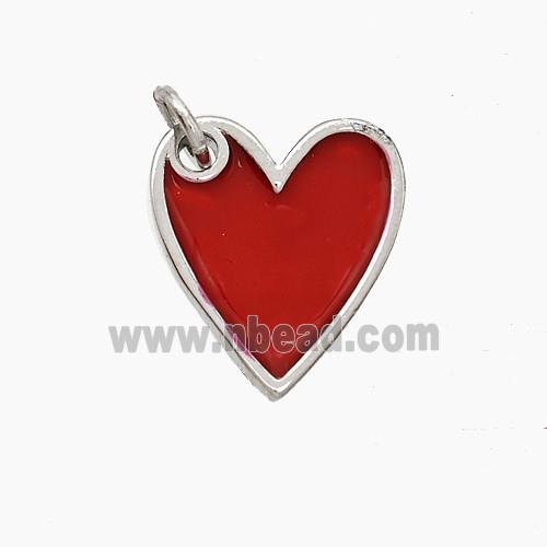 Copper Heart Pendant Red Enamel Platinum Plated