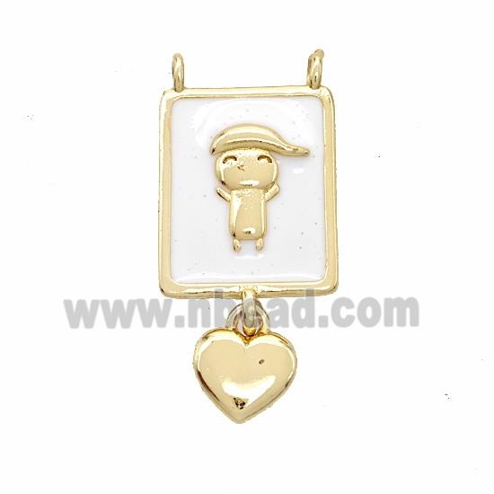 Copper Kids Heart Pendant White Enamel 2loops Gold Plated