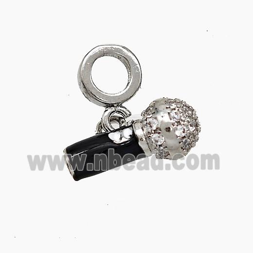 Copper Microphone Pendant Pave Zirconia Black Enamel Platinum Plated