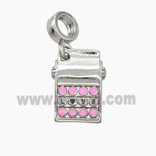 Copper Calculator Charms Pendant Pink Enamel LOVE Platinum Plated