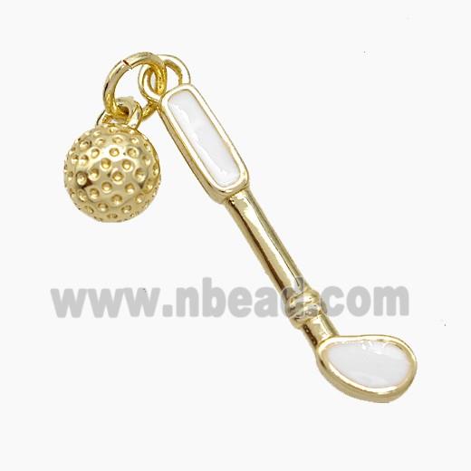 Golf Holder and Ball Charms Copper Pendant White Enamel Sports Gold Plated
