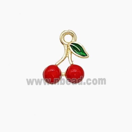 Copper Cherry Pendant Red Enamel Gold Plated