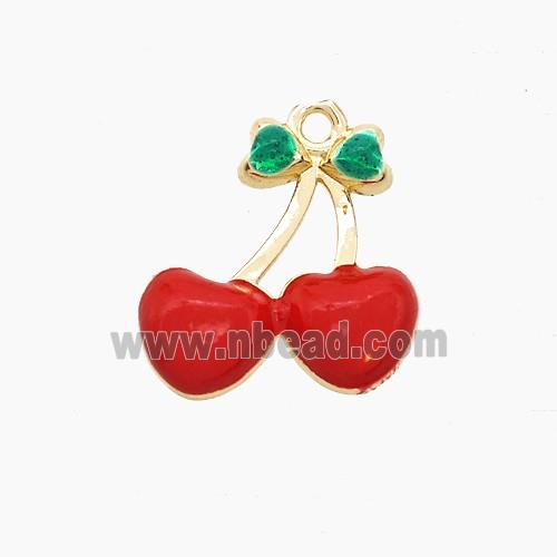 Copper Cherry Pendant Red Enamel Gold Plated