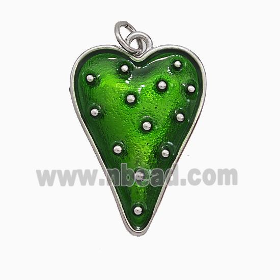 Copper Heart Pendant Green Painted Platinum Plated