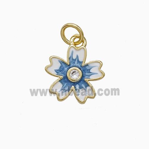 Copper Flower Pendant Blue Enamel Gold Plated