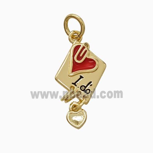 Love Heart Charms Copper Pendant Ido Red Enamel Gold Plated