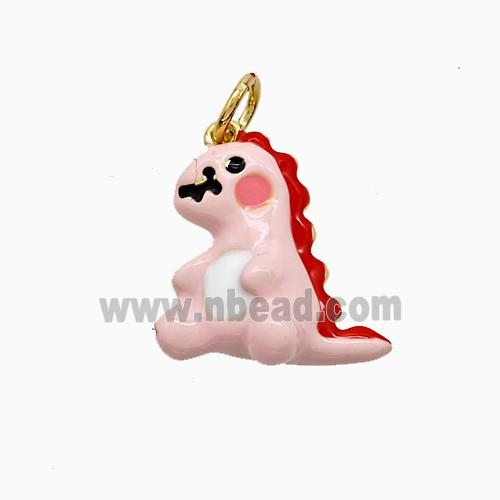 Pet Dinosaur Charms Copper Pendant Pink Enamel Gold Plated