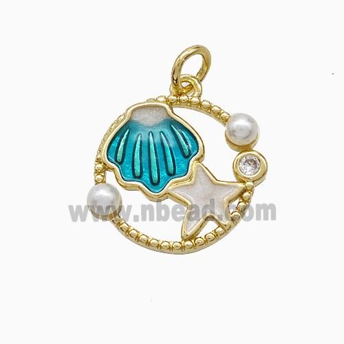 Enamel Copper Pendant, Gold Plated