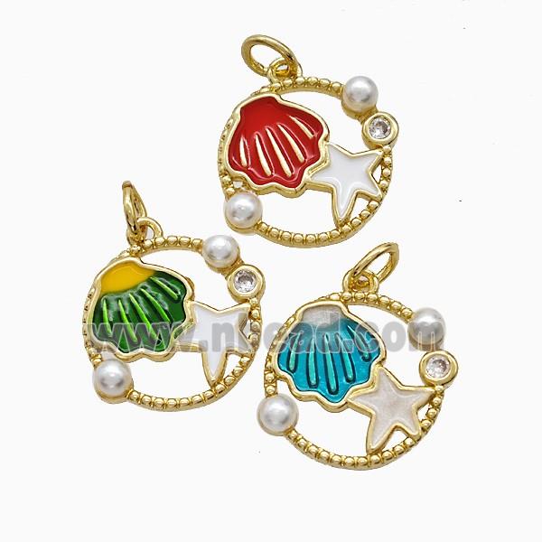Enamel Copper Pendant, Gold Plated