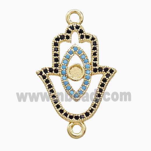 Copper Hamsahand Connector Pave Zirconia Eye 18K Gold Plated