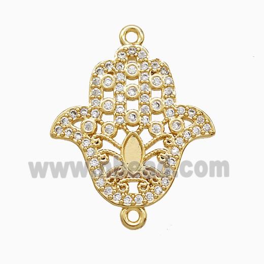 Copper Hamsahand Connector Pave Zirconia 18K Gold Plated