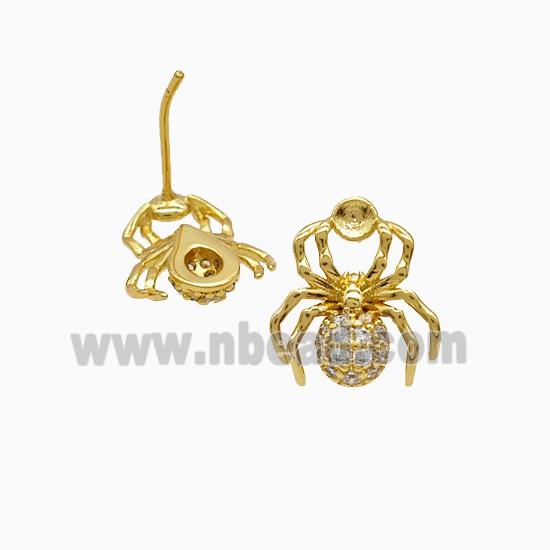 Copper Earring Pave Zircon, Gold Plated