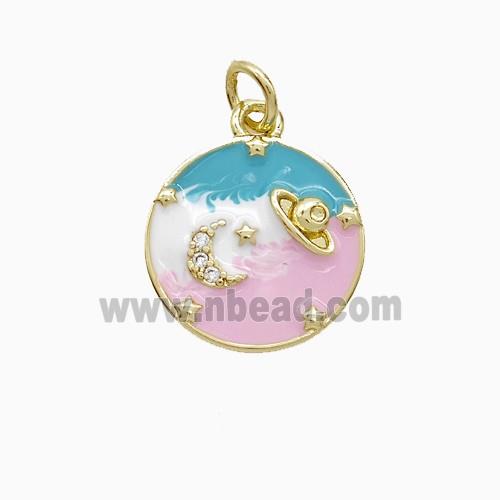 Enamel Copper Pendant, Gold Plated
