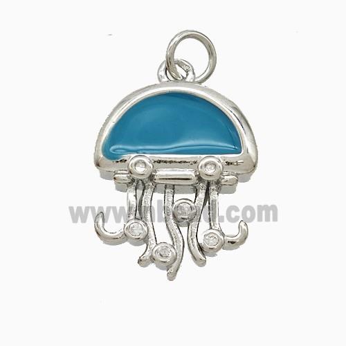 Copper Jellyfish Pendant Blue Enamel Platinum Plated