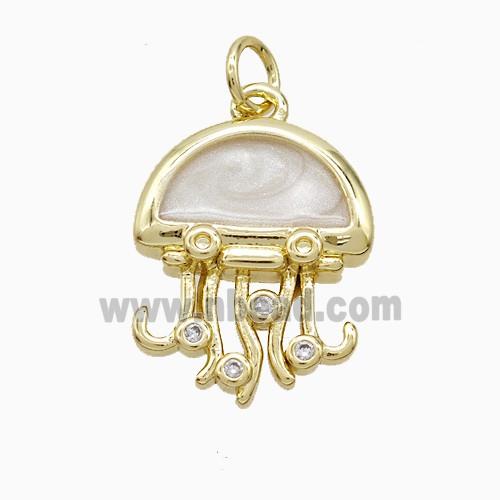 Copper Jellyfish Pendant White Enamel Gold Plated