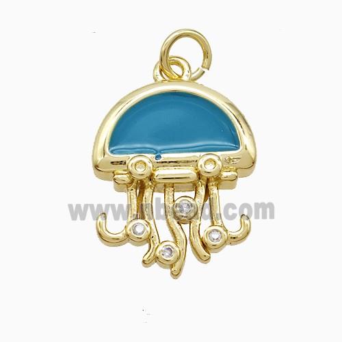 Copper Jellyfish Pendant Blue Enamel Gold Plated