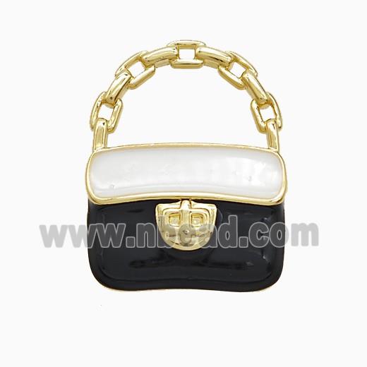 Copper Handbag Pendant Black Enamel Gold Plated