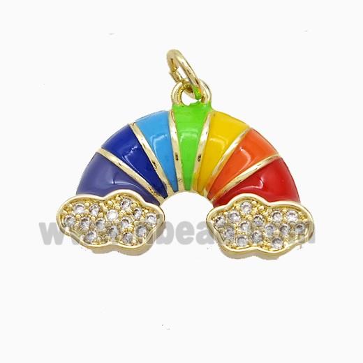 Copper Rainbow Pendant Pave Zirconia Multicolor Enamel Gold Plated