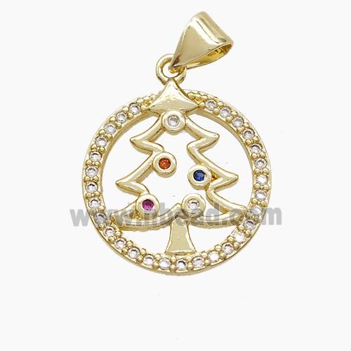 Christmas Tree Charms Copper Pendant Pave Zirconia Gold Plated