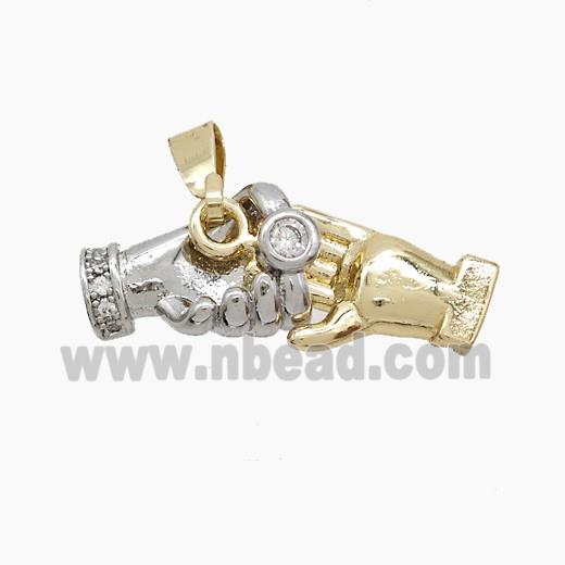 Copper Handshake Pendant Pave Zirconia Platinum Gold Plated