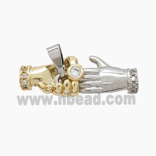 Copper Handshake Pendant Pave Zirconia Platinum Gold Plated