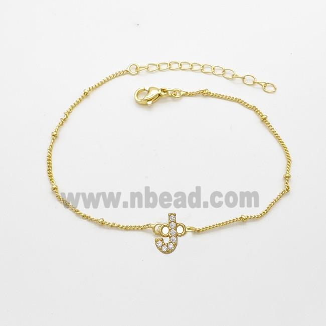 Copper Bracelet With Letter-J Pave Zirconia Gold Plated