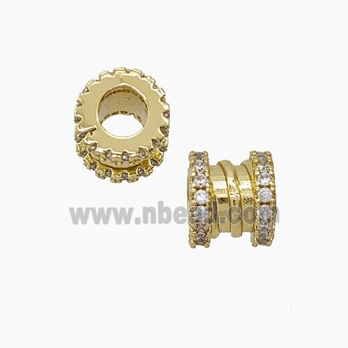 Copper Tube Beads Pave Zirconia Large Hole Gold Plated