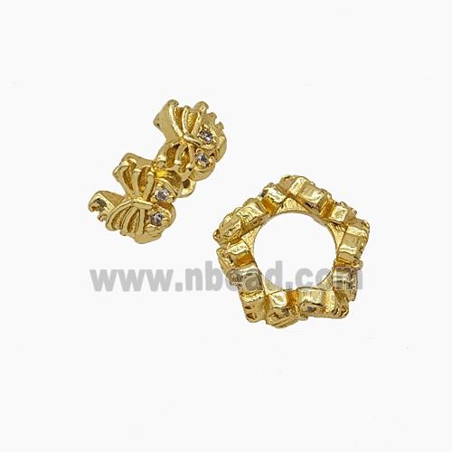 Copper Polygon Beads Pave Zirconia Large Hole Gold Plated