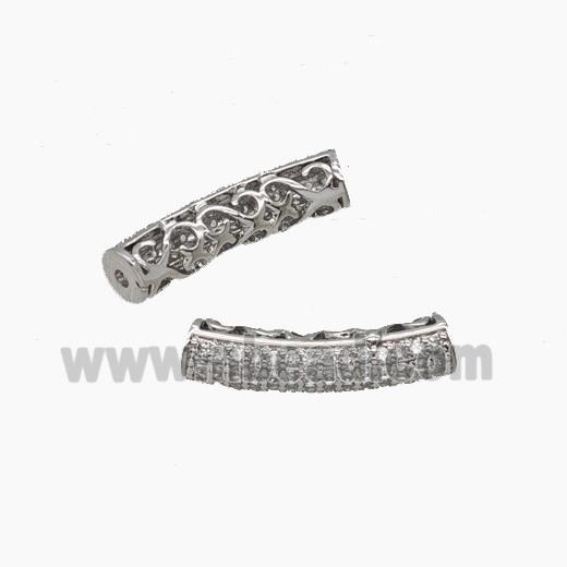 Copper Tube Beads Micropave Zirconia Curving Platinum Plated