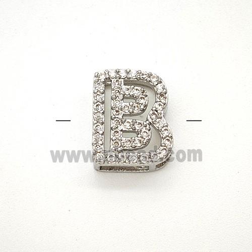 Copper Letter-B Beads Pave Zirconia Platinum Plated