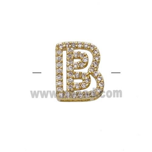 Copper Letter-B Beads Pave Zirconia Gold Plated