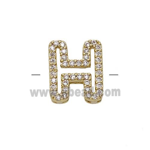 Copper Letter-H Beads Pave Zirconia Gold Plated