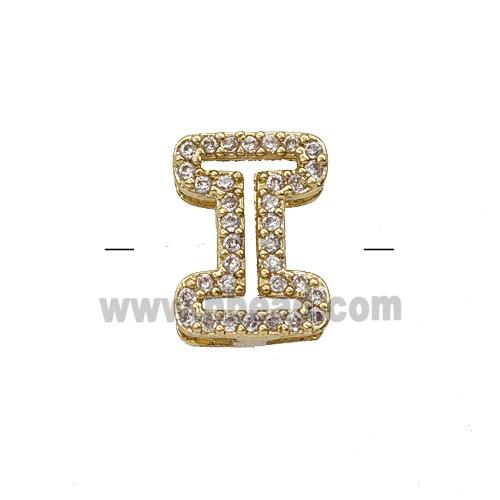 Copper Letter-I Beads Pave Zirconia Gold Plated