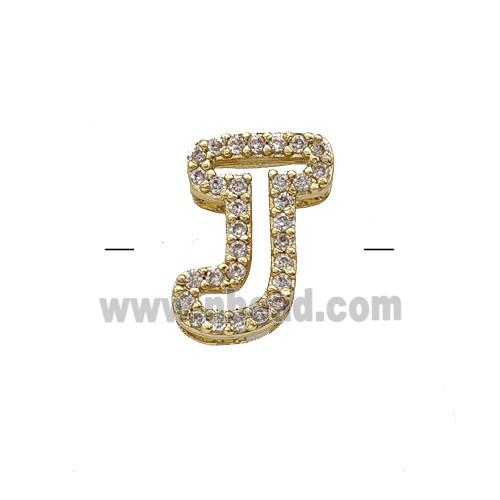 Copper Letter-J Beads Pave Zirconia Gold Plated