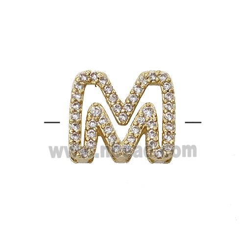 Copper Letter-M Beads Pave Zirconia Gold Plated