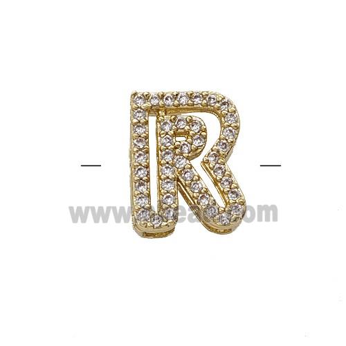 Copper Letter-R Beads Pave Zirconia Gold Plated