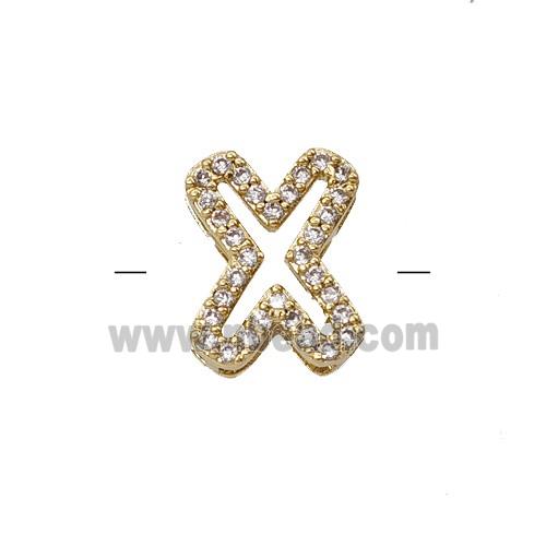 Copper Letter-X Beads Pave Zirconia Gold Plated