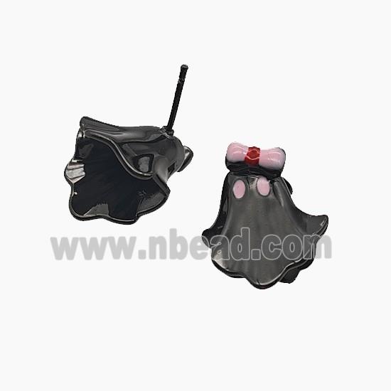 Halloween Ghost Copper Stud Earrings Enamel Bowknot Black Plated