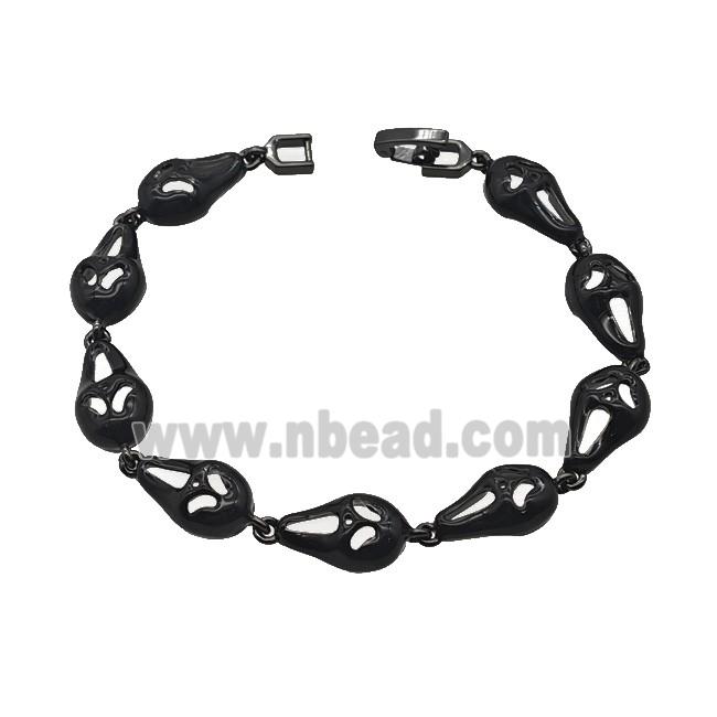 Halloween Ghost Copper Bracelet Black Enamel Black Plated