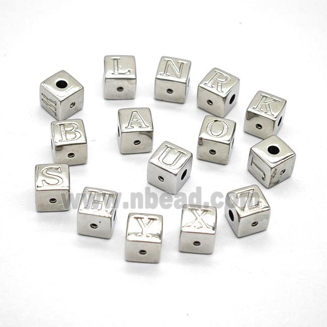 Copper Cube Beads With Letter Mixed Platinum Plated