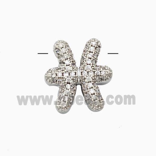 Copper Symbols Pendant Pave Zirconia Zodiac Pisces Platinum Plated