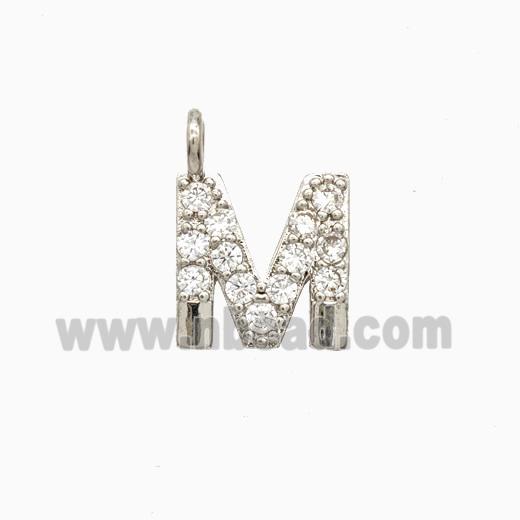 Copper Letter-M Pendant Pave Zirconia Platinum Plated