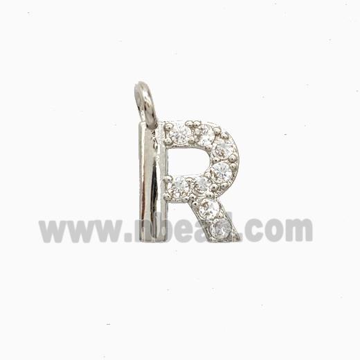Copper Letter-R Pendant Pave Zirconia Platinum Plated