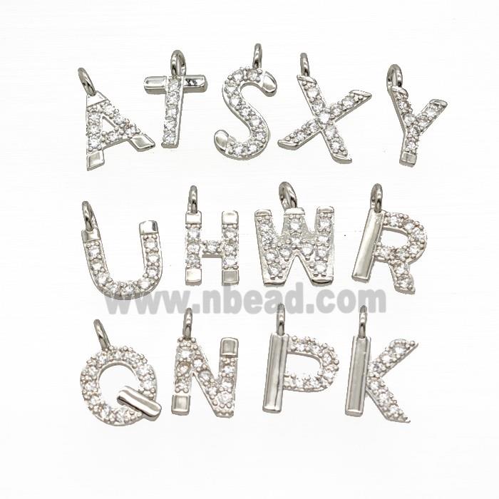 Copper Alphabet Pendant Pave Zirconia Platinum Plated Mix Letters